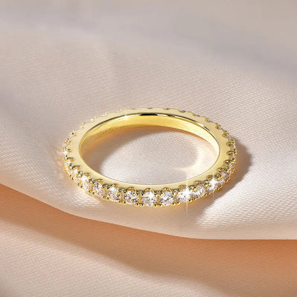 14k Gold Filled Full Eternity Ring Sparkling 2mm D Color Moissanite Stackable Band Finger Jewelry for Womem GRA Cerificate