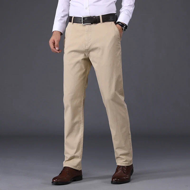 2026 Spring Summer Men's Cotton Smart Casual Pants Solid Color Straight Breathable Trousers Men Office Thin Full Length Pants