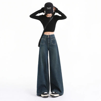 High Waist Wide Leg Jeans for Women Loose Drop Trumpet Straight Leg Floor Pants