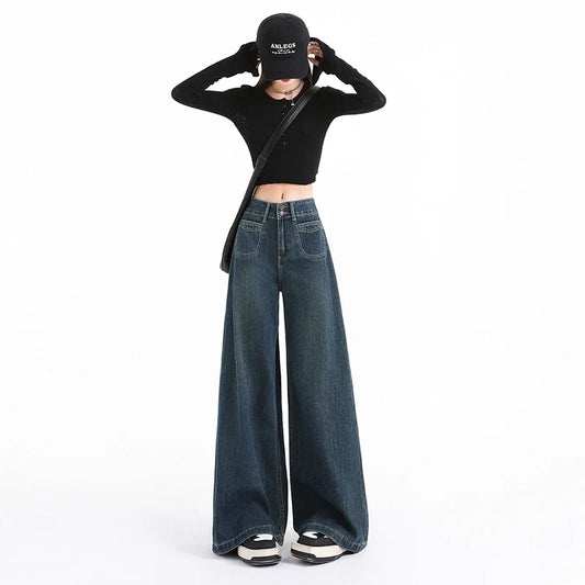 High Waist Wide Leg Jeans for Women Loose Drop Trumpet Straight Leg Floor Pants