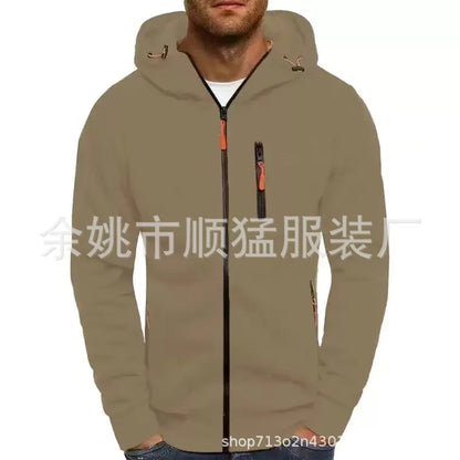 CasualHooded Jacket Fleece-Lined Autumn Crossbody Sweatshirt Fashionable Long Sleeve Zipper-Up Running Jacket For Leisure