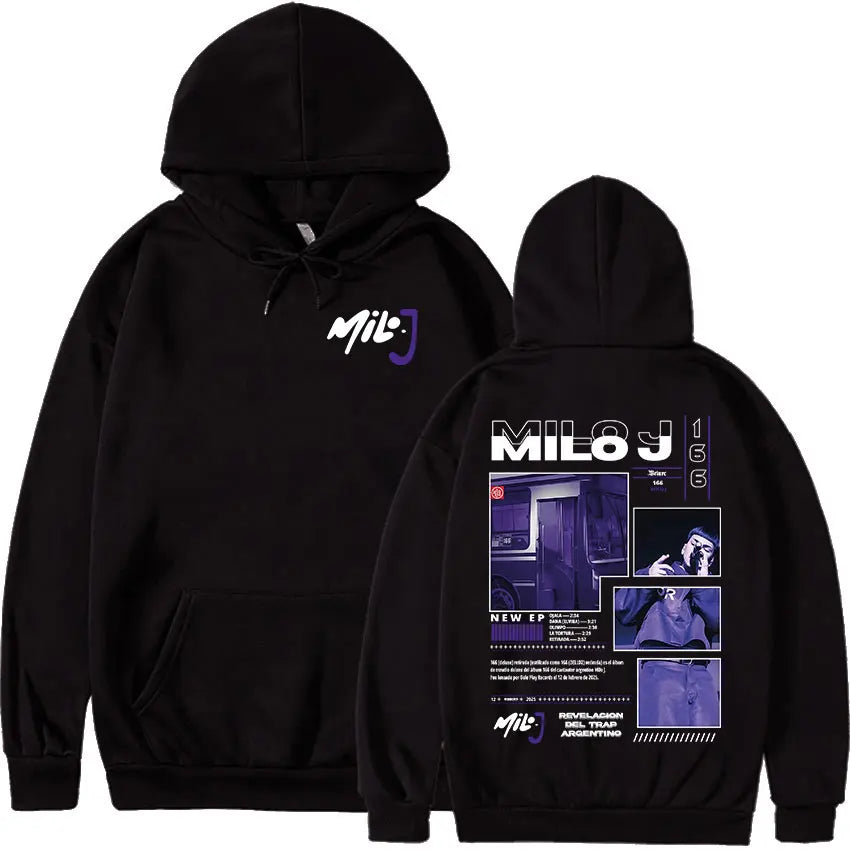 Rapper Milo J 166 Tour 2025 Album Graphic Hoodie Men Hip Hop Gothic Long Sleeve Sweatshirts Vintage Oversized Hoodies Streetwear