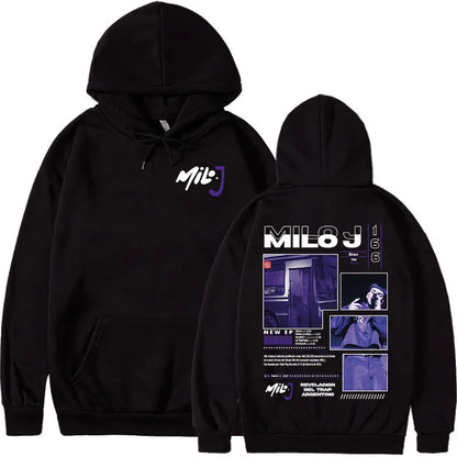 Rapper Milo J 166 Tour 2025 Album Graphic Hoodie Men Hip Hop Gothic Long Sleeve Sweatshirts Vintage Oversized Hoodies Streetwear
