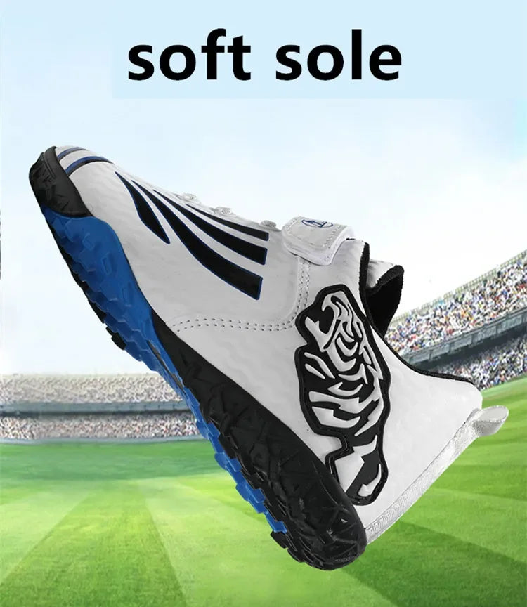 Fashion Gold Children's Football Shoes Outdoor Non-slip Turf Soccer Shoes Kids HOOK&LOOP Low-cut Sports Sneakers Child Trainers