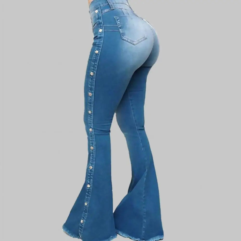 Mid Waisted Stretch Flare Jeans Women Denim Pants