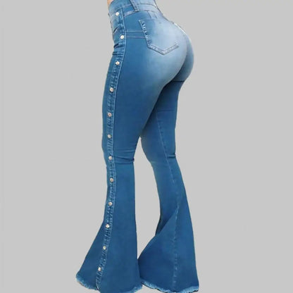 Mid Waisted Stretch Flare Jeans Women Denim Pants