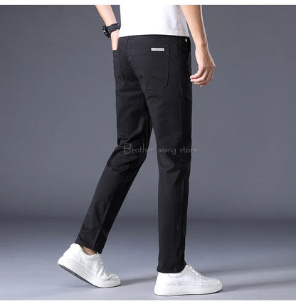 Thin Men's Pants Classic 7 Colors Summer New Casual Pant Business Fashion Stretch Cotton Slim Brand Male Trousers