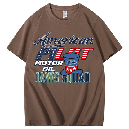 Unisex  American Pilot Motor Oil Graphic T-Shirt USA Flag Print Casual Streetwear Short Sleeve Tee Tee for Men Women