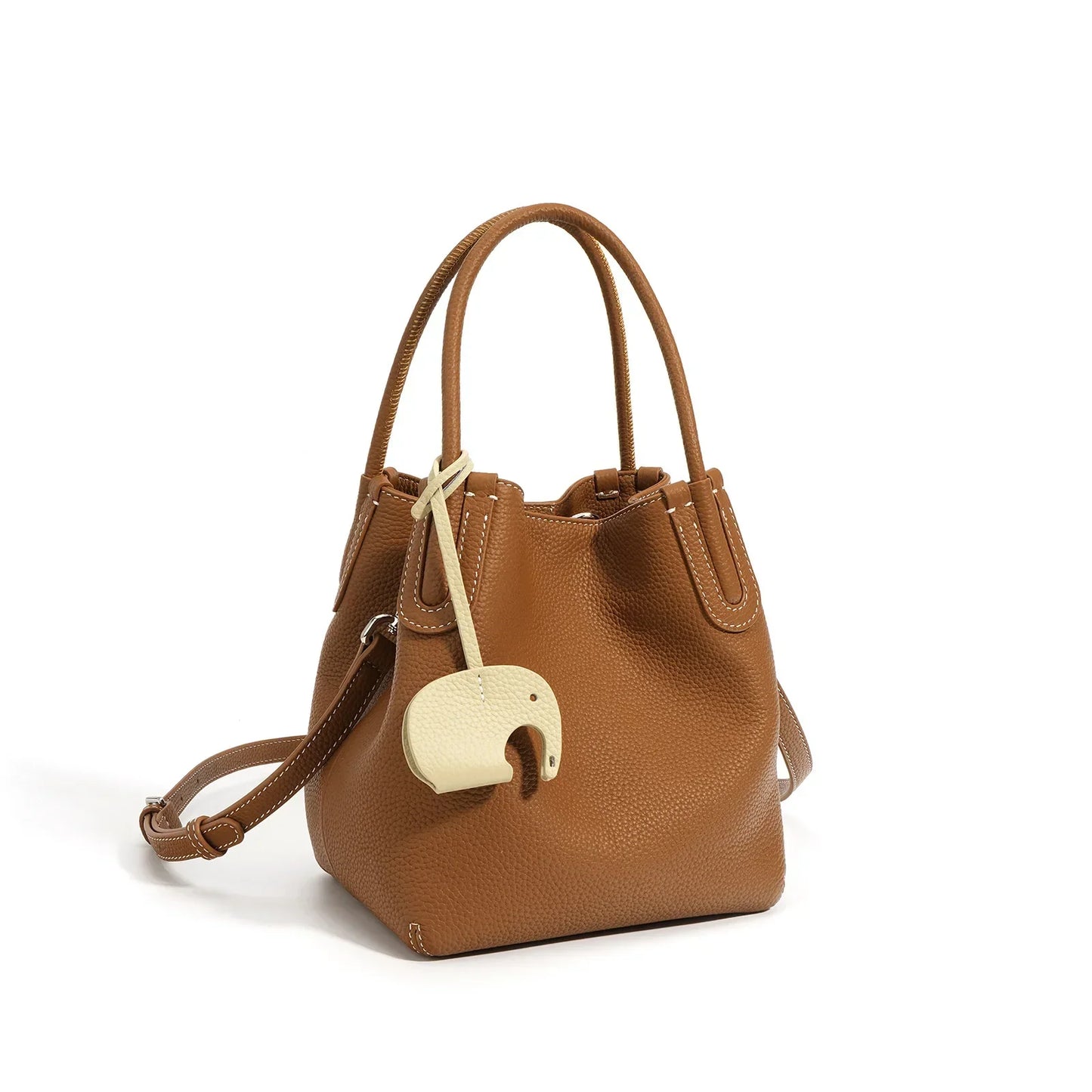 Head Layer Cowhide Vegetable Basket Bag Genuine Leather Cell Phone Crossbody Bag Commuter Shoulder Bucket Bag