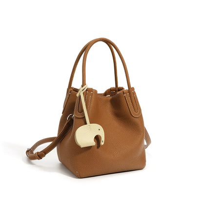 Head Layer Cowhide Vegetable Basket Bag Genuine Leather Cell Phone Crossbody Bag Commuter Shoulder Bucket Bag