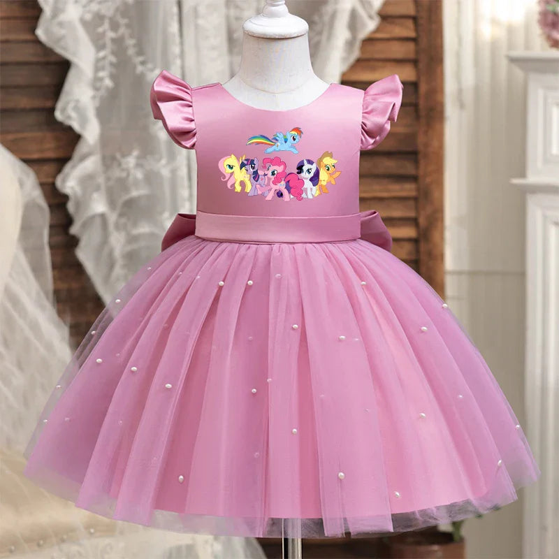 My Little Ponys Toddler Girls Pink Princess Dress Baby Girl Birthday Party Tutu Gown Backless Bow Beading Costume