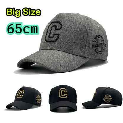 Big Size Baseball Cap Men XL  63cm 64cm 65cm Oversize Big Head Cap XXL  Large Plus Climing Wool Warm Winter Hat  Letter C