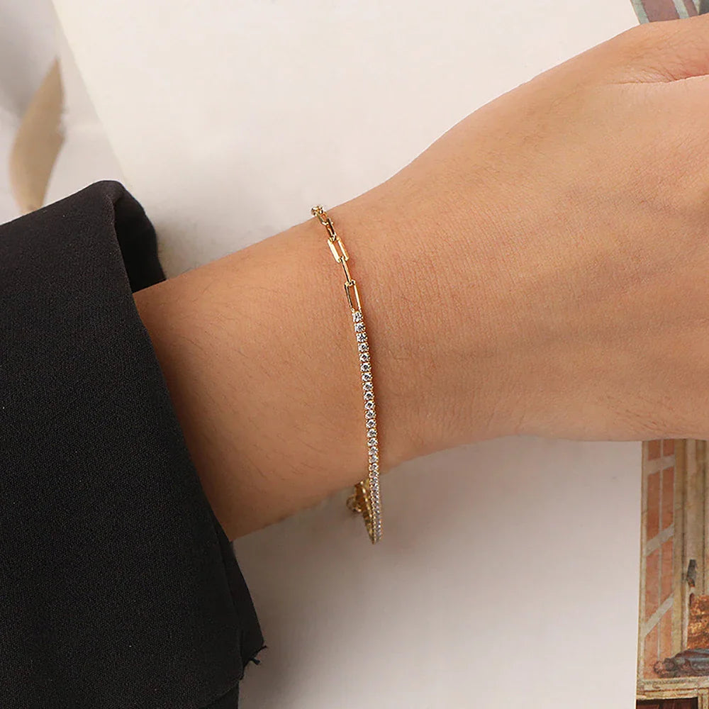 2mm Moissanite Tennis Bracelets With Gra Certificate S925 Sterling Silver Plated 18k Gold Paper Clip Bracelet For Women