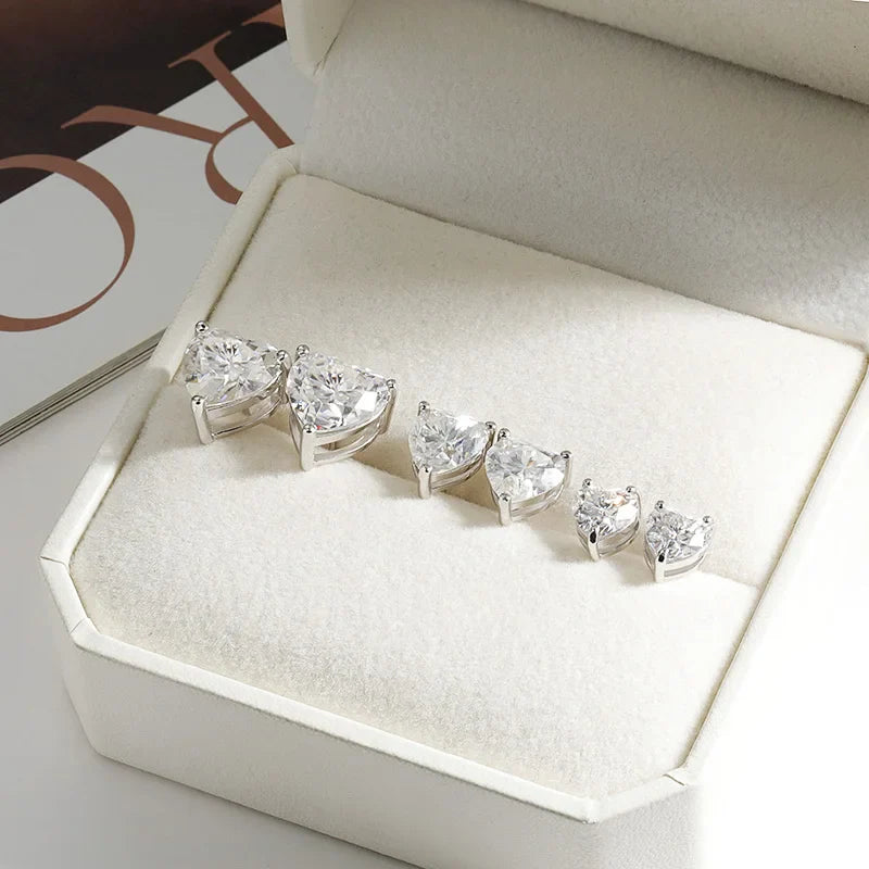 925 Sterling Silver 6.5*6.5mm Heart Moissanite Diamond Women Ear Studs Earrings Wedding Engagement Fine Jewelry Wholesale