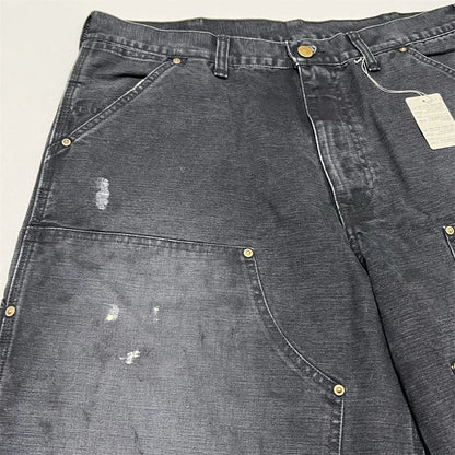 Black Nice Washed Damaged Saint DOUBLE KNEE Zipper Denim Shorts Men Women Oversized Shorts