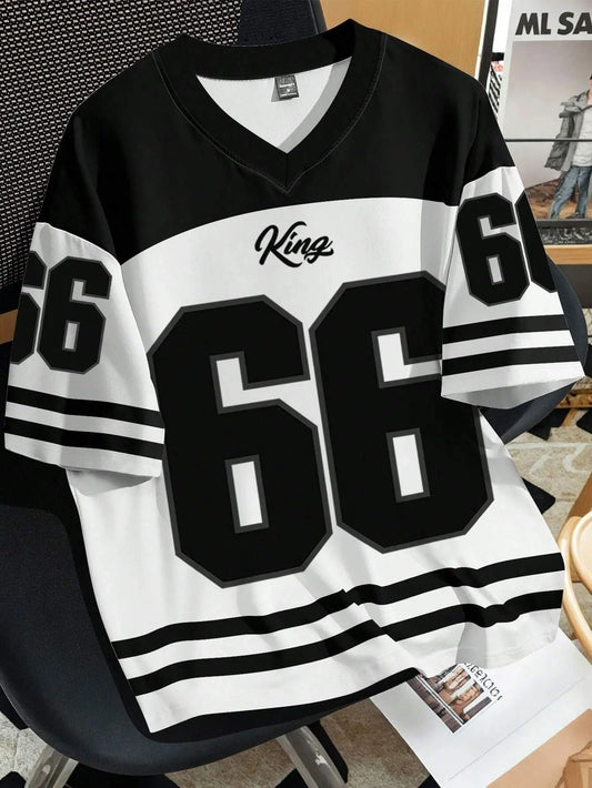 2025 Summer new men's 66 Letter King Printed T-shirt Men's short sleeve sportswear Football T-shirt Vintage T-shirt men's clothi