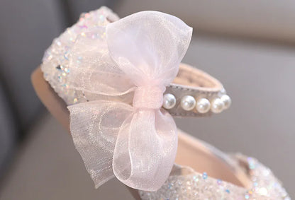Toddler Girl's Princess Shoes Sequins Lace Bowknot 21-36 Children Mary Janes Three Colors Luxury Trendy Party Kids Shoes Flats