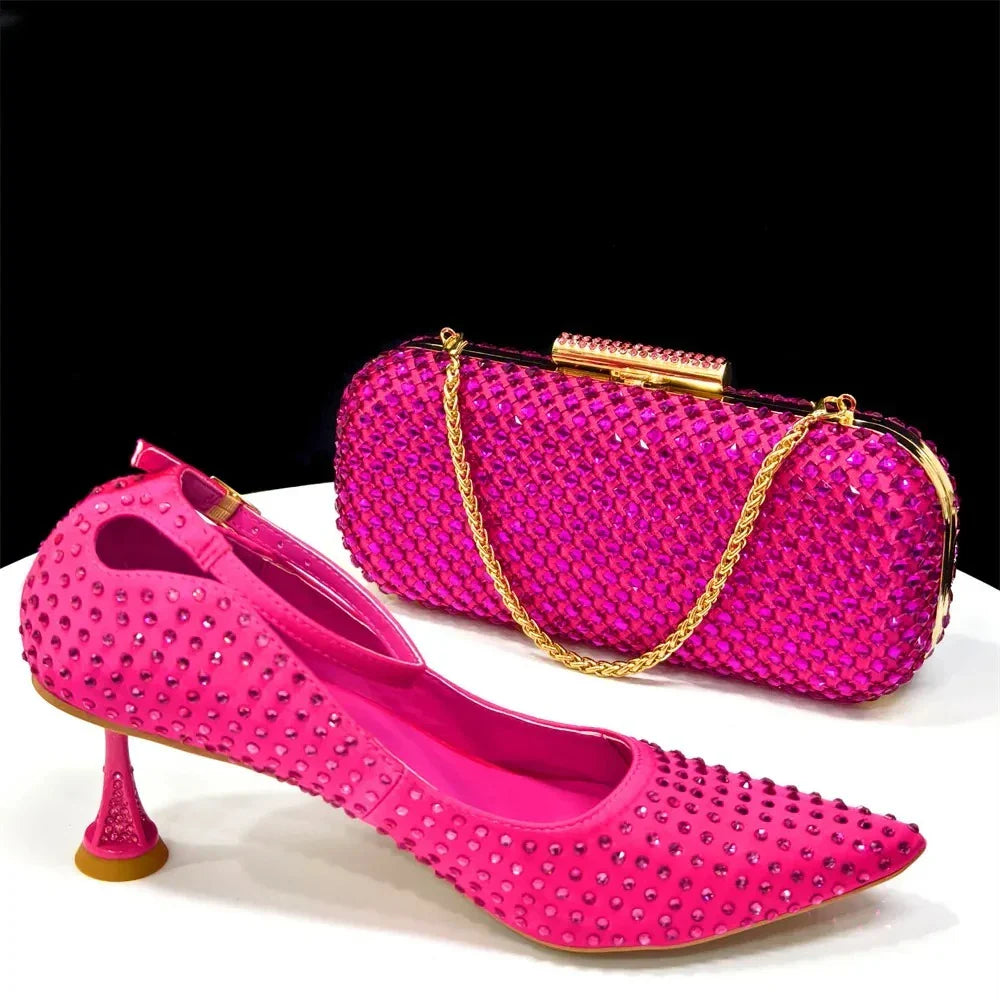 Women's Heels and Bag Set – Elegant Rhinestone Designer Shoes for Weddings & Special Occasions