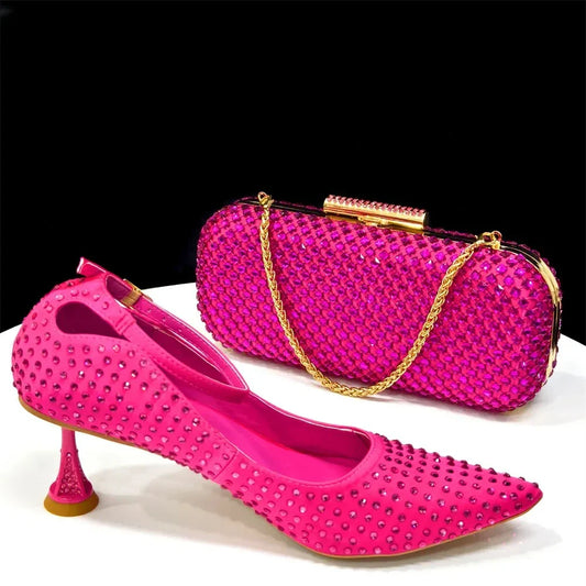 Women's Heels and Bag Set – Elegant Rhinestone Designer Shoes for Weddings & Special Occasions