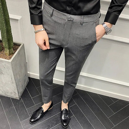 Men's Slim Fit Chino Pants with Embroidered Design - Classic Korean Style Casual Trousers for Daily Wear 28-42