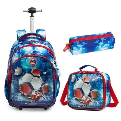 Children's Wheeled Backpack Bag Set with Lunch Box School Rolling Backpack Bag with Wheels School Trolley Backpack Bag for Girls