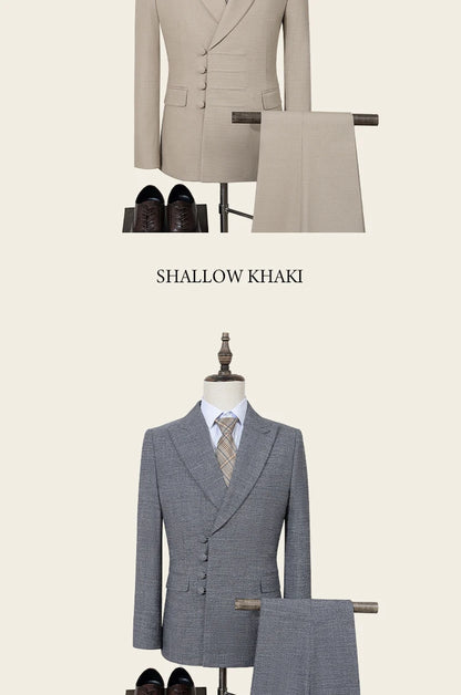 Elegant man suit for wedding grey Slim Fit Double Breasted Multiple buttons Casual Business man 2 piece party outfit