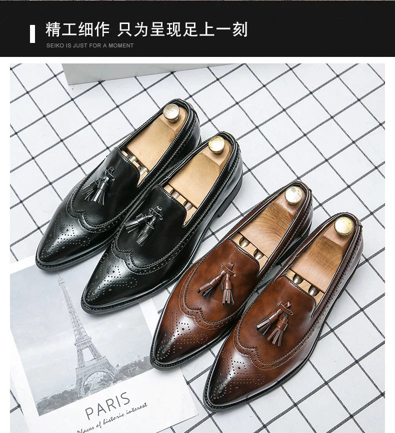 Dress Shoes Men Tassel Formal Leather Shoes Male Classic Social Casual Business Brogue Shoes Wedding Party Leather Loafers Male