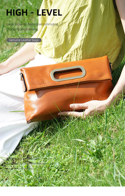Genuine Leather Vintage Designer Handbag For Women Large Capacity Shoulder Bag New Brown Crossbody Bag Tote Bag Purse 2024
