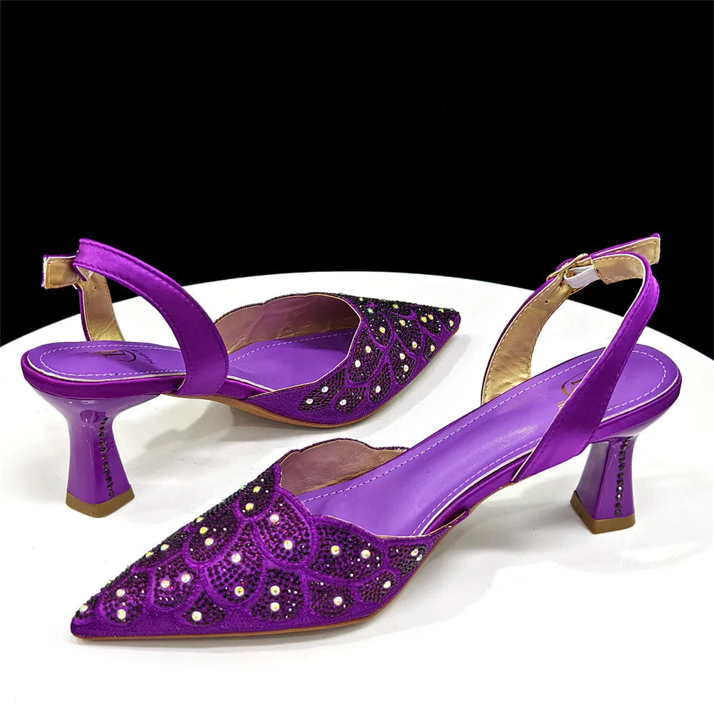 Italian shoes and handbags accessory set with rhinestone metal embellishments Wedding shoes Bridal shoes Designer