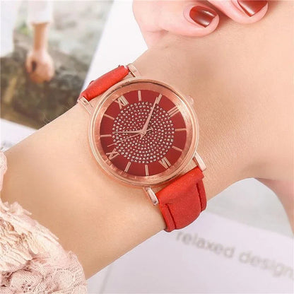 Women Watch Ladies Rhinestone Dial Wristwatch Leather Band Quartz Watches Gifts