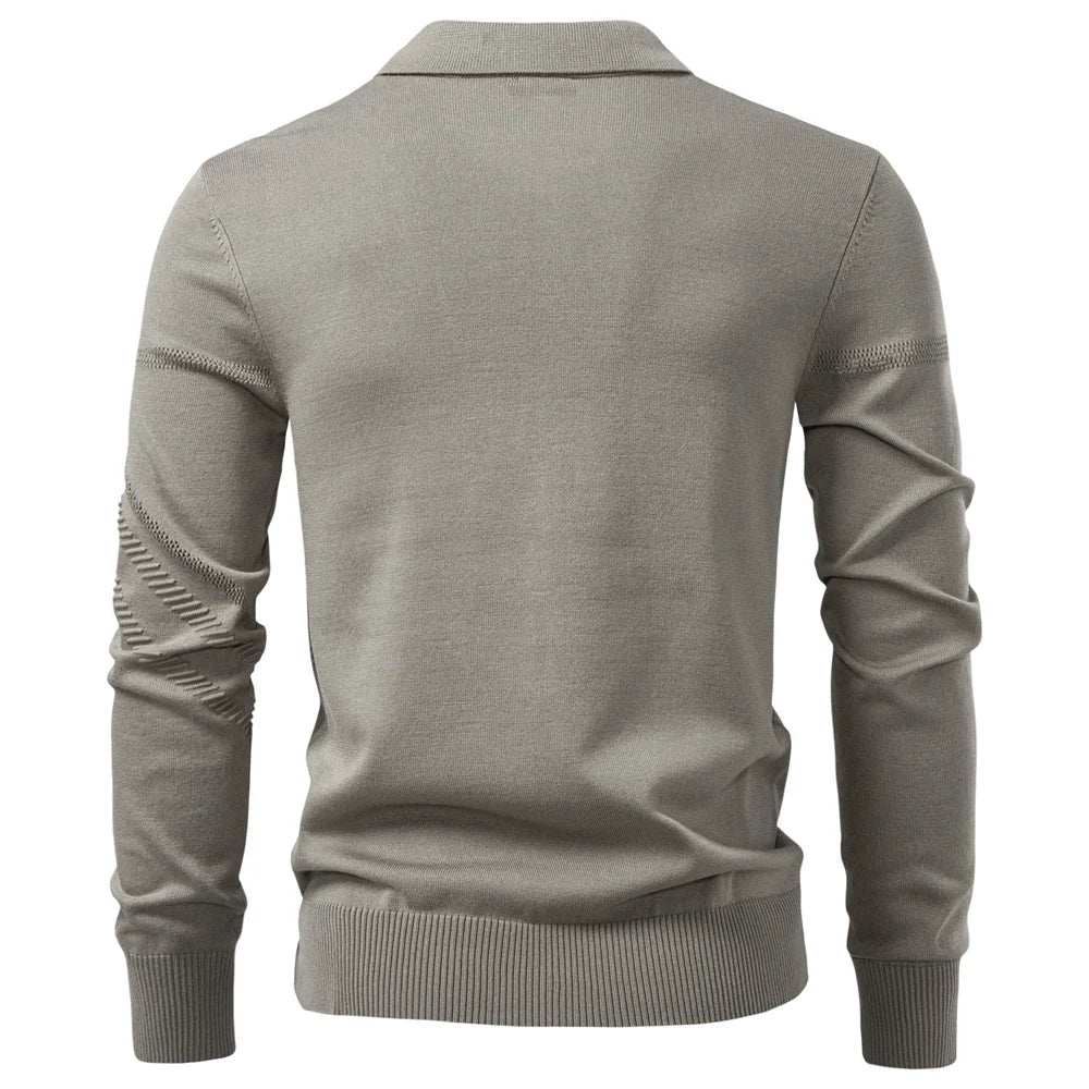 Men's Slim Fit Long Sleeve Polo Shirt Autumn Winter Thermal Comfort Fashion Stripe Solid Color Button up Polo Tops