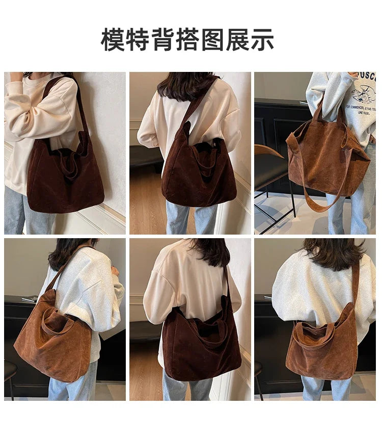 Large Capacity Velvet 2024 Hot Selling Tote Bag Zipper Solid Color Popular Fashion Handbag Soft Simple Commuting Shoulder Bag