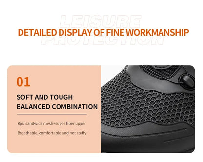 Men's Safety Work Boots Steel Toe Breathable Indestructible Puncture-Proof Rotary Buckle Shoes Comfortable Brand Work Footwear