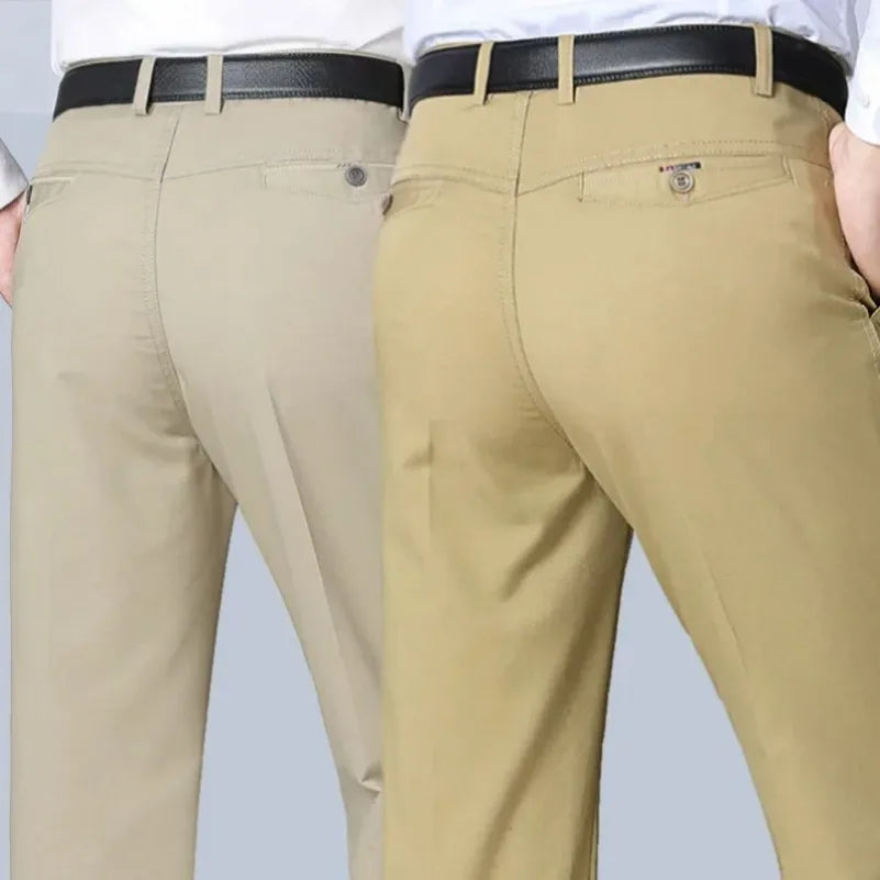 Mens 100% Cotton Summer Thin Autumn Thick Trousers Fashion Brand Cargo Pants Smart Casual Solid Khaki Black Suit Pant GOZBKF