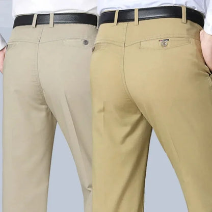 Mens 100% Cotton Summer Thin Autumn Thick Trousers Fashion Brand Cargo Pants Smart Casual Solid Khaki Black Suit Pant GOZBKF