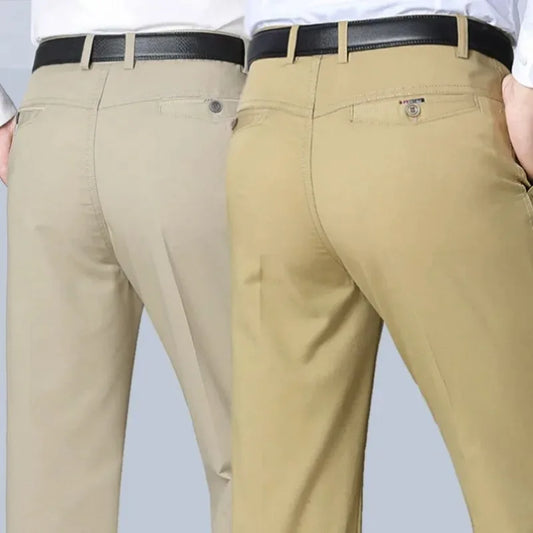 Mens 100% Cotton Summer Thin Autumn Thick Trousers Fashion Brand Cargo Pants Smart Casual Solid Khaki Black Suit Pant GOZBKF
