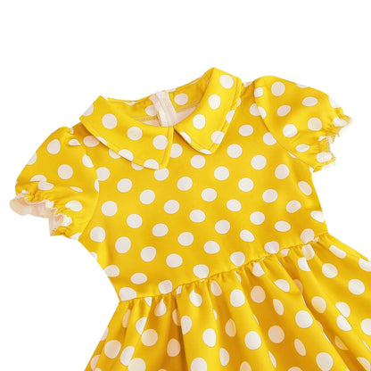 New Fashion Kids Dress For Girls Polka Dot Short-sleeved Children Dress With Baby Collar Daily Girls Casual Costume
