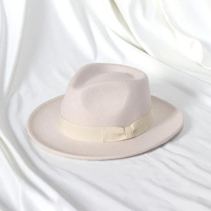 2022 New Fashion Men Fedoras Hat Women's Jazz Hat with Bow Tie Elegant Spring Black Woolen Blend Cap Outdoor Casual Felt Hat