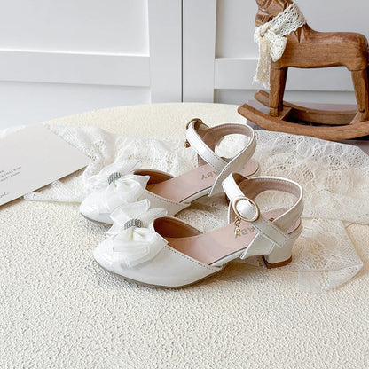 Girls Sandals Fashion Bow Girls High Heels Pink Kid Non-slip Princess Performance Shoes 3-18 Years Old Children's Leather Shoes
