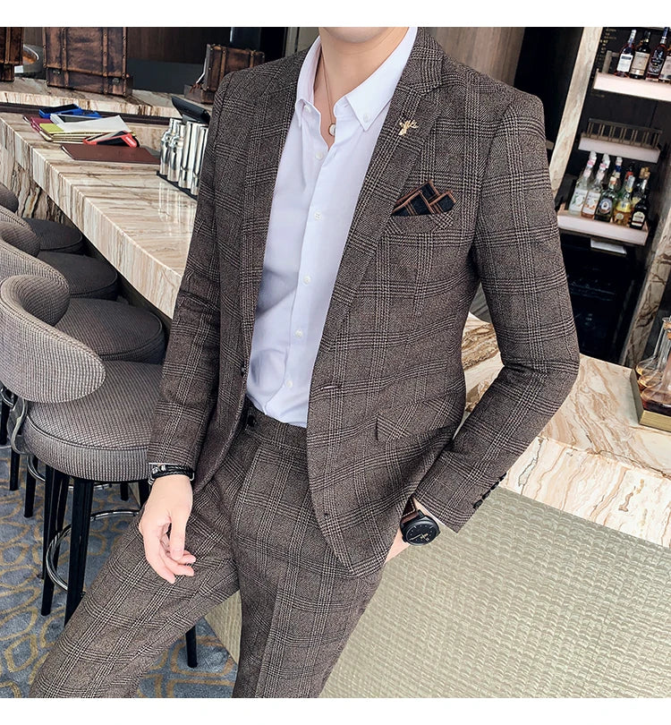 S-7XL Jacket + Pants / Luxurious High -end Brand Solid Color Men's Casual Business Slim Suit Two -piece Suit Groom Wedding Suit