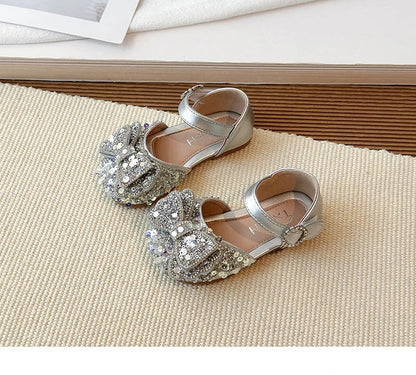 Faux Gemstones Shoes for Kids Girls Shining Crystal Girls Dress Shoes for Party and Wedding Bowtie Children Girl Sandals I04204