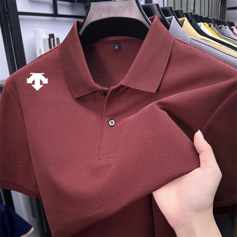 100% men's summer luxury brand polo shirt lapel geometric printing short sleeves t-shirt outdoor leisure men clothing tops