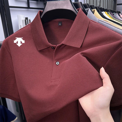 100% men's summer luxury brand polo shirt lapel geometric printing short sleeves t-shirt outdoor leisure men clothing tops