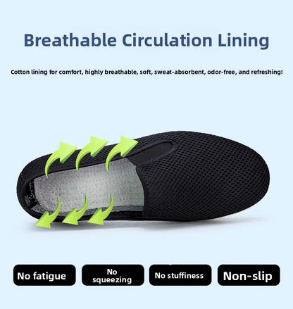 Men's Summer Soft Bottom Driving Shoes Breathable Mesh Slip-On Shoes Wear-Resistant Casual Old Beijing Style Rubber Sole