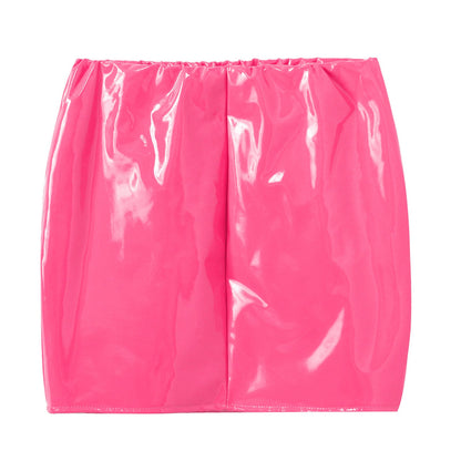 Glossy Patent Leather Miniskirt for Womens Solid Color Elastic Waistband Pencil Skirt Music Festival Costume Daily Wear Clubwear