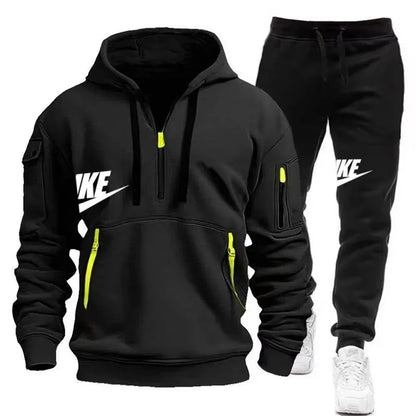 2025 New men's autumn and winter set: Multi-pocket hoodie + sport long pants set, casual men's wear, sportswear and warm set