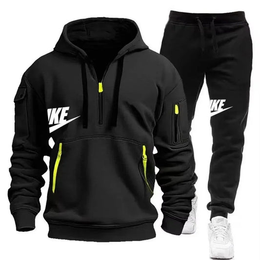 2025 New men's autumn and winter set: Multi-pocket hoodie + sport long pants set, casual men's wear, sportswear and warm set