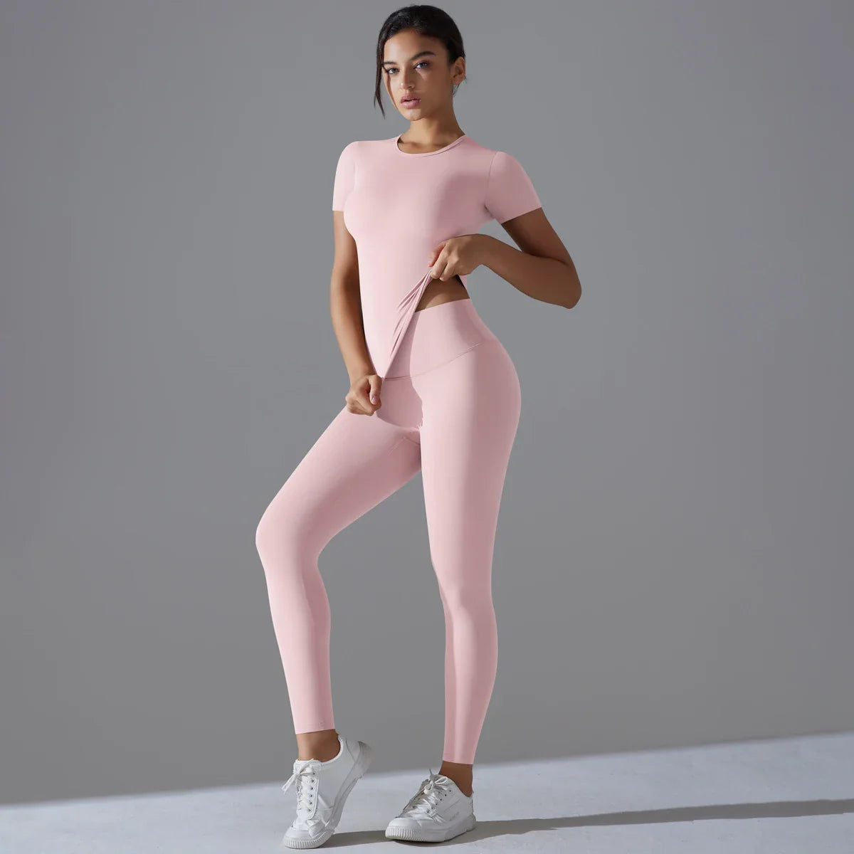 Yoga Set Women Workout Set Sportswear Gym Clothing Fitness Shorts Sleeve Crop Top High Waist Leggings Sports Suits