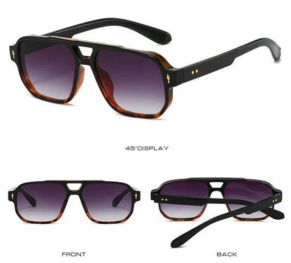 Vintage Double Bridges Men Square Sunglasses Fashion Clear Ocean Lens Eyewear Women Trending Rivets Sun Glasses UV400