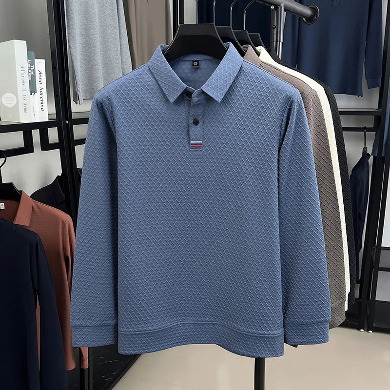 High quality fashion long sleeve polo shirt men's autumn new brand striped jacquard design Korean casual luxury lapel T-shirt